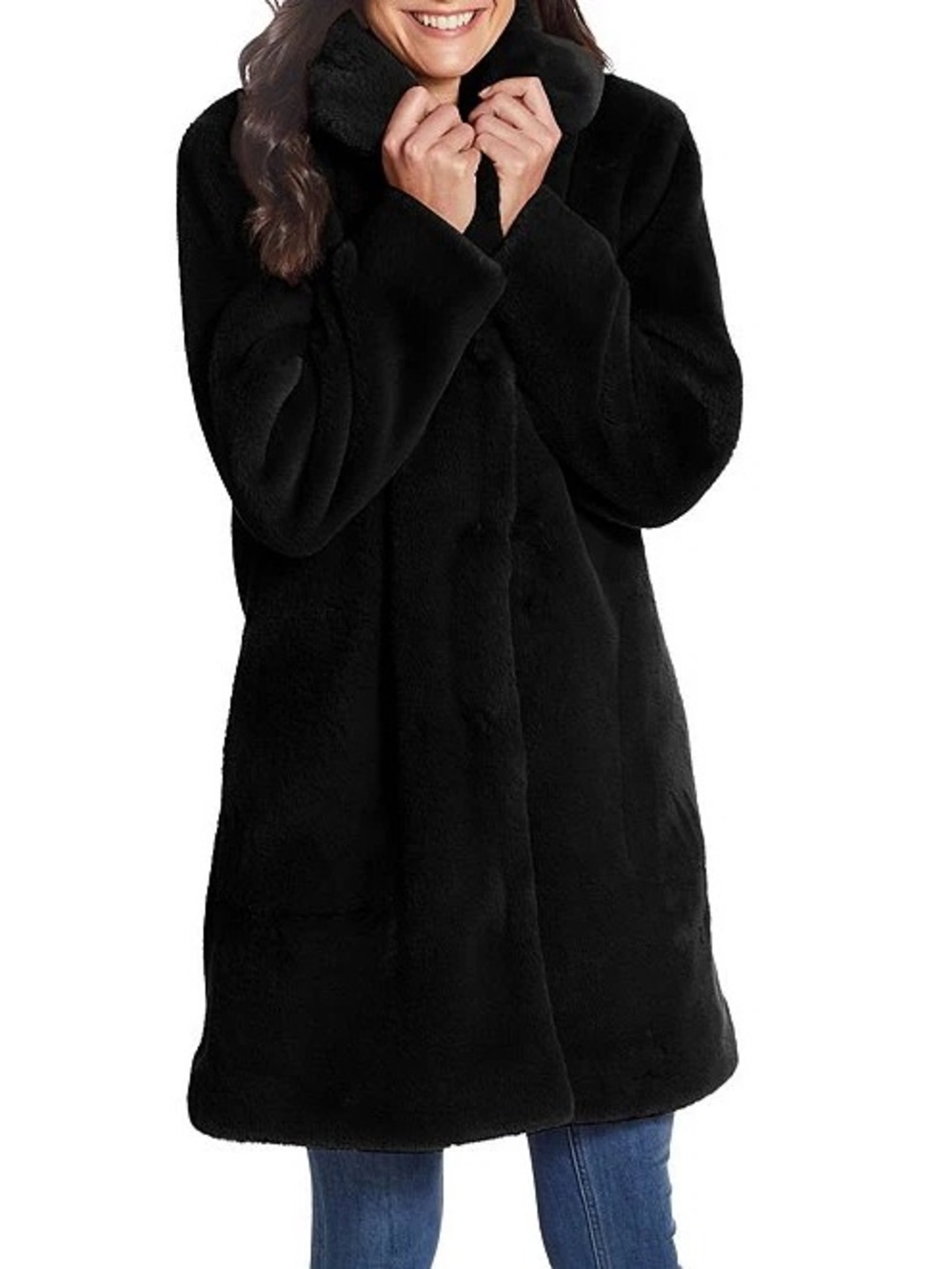 Gallery NY Water Resistant Plush Faux Fur Shawl Collar Snap Front Coat- M NWT